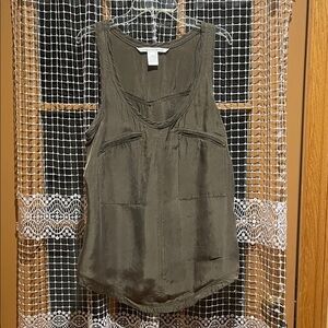 Diane Von Furstenberg Olive Green Satin Sleeveless Tank
